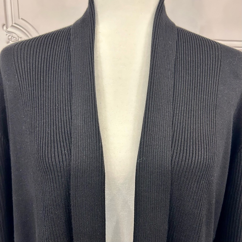 Black Cardigan Sweater, LS Open, Ribbed Design, New with Tags - Picture 2 of 9